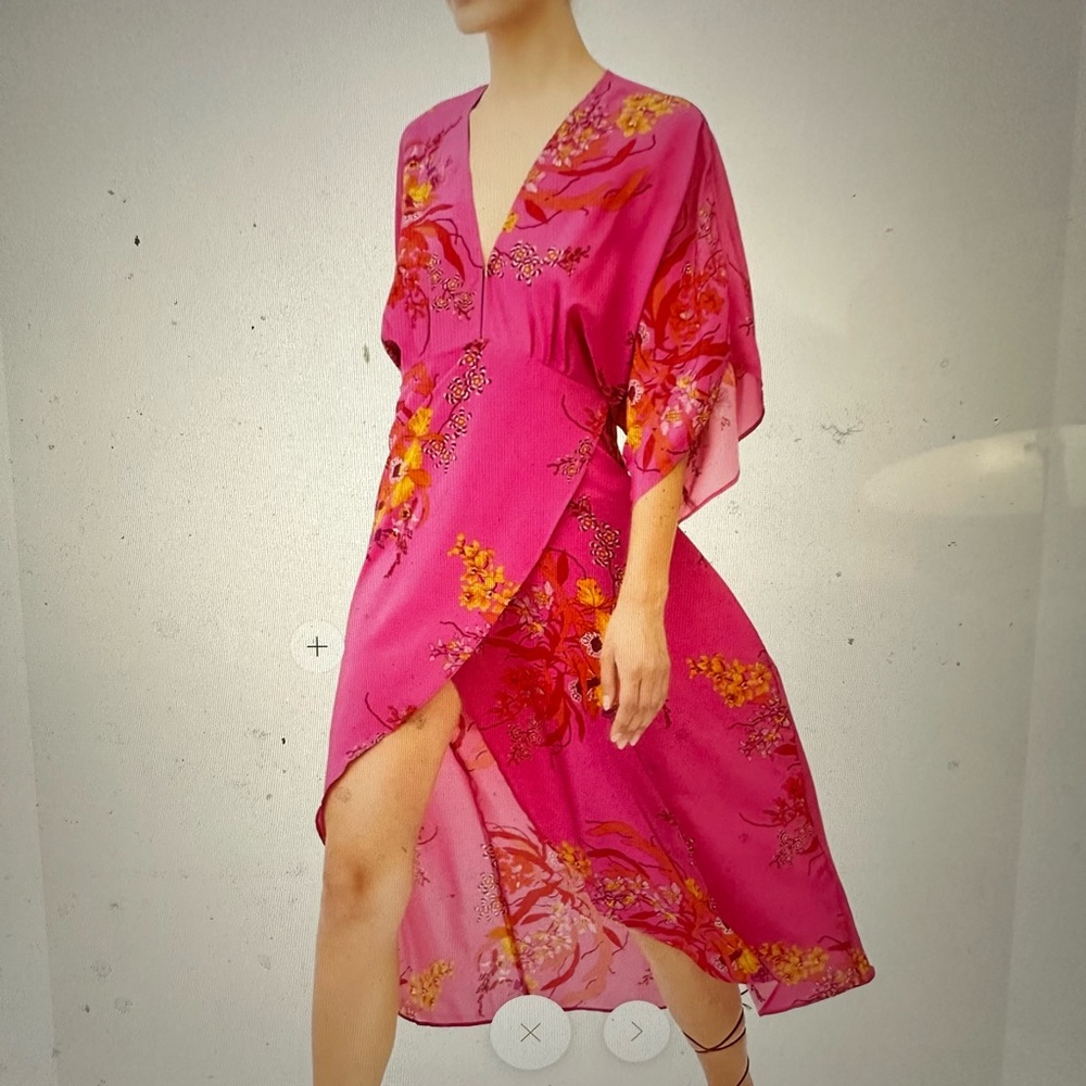 Jaline Resort Katherine Pink Silk Floral Dress size M - Picture 3 of 12